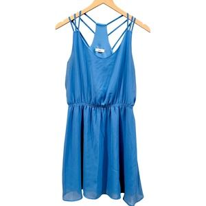 MINE Chiffon Elegant Racerback Dress Women Large Blue Strappy Feminine Cottage